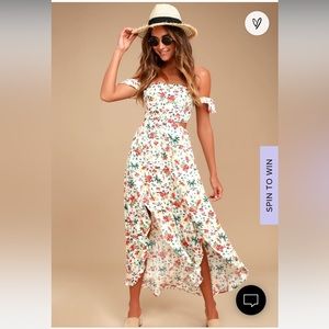 Lulus/Lush Easy on the Eyes Cream Floral Print Off-the-Shoulder Maxi Dress